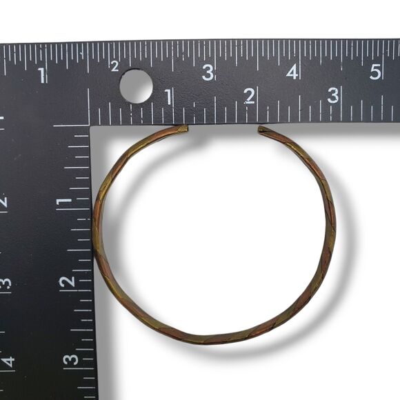 Brass Copper Alternating Stripes Thin Bangle Vintage Bracelet Mixed Metal - Picture 7 of 8